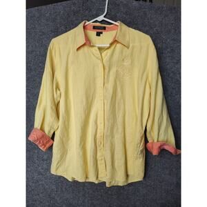 LRL Lauren Ralph Lauren Linen Embroidered Crest Button Down Shirt Yellow XL